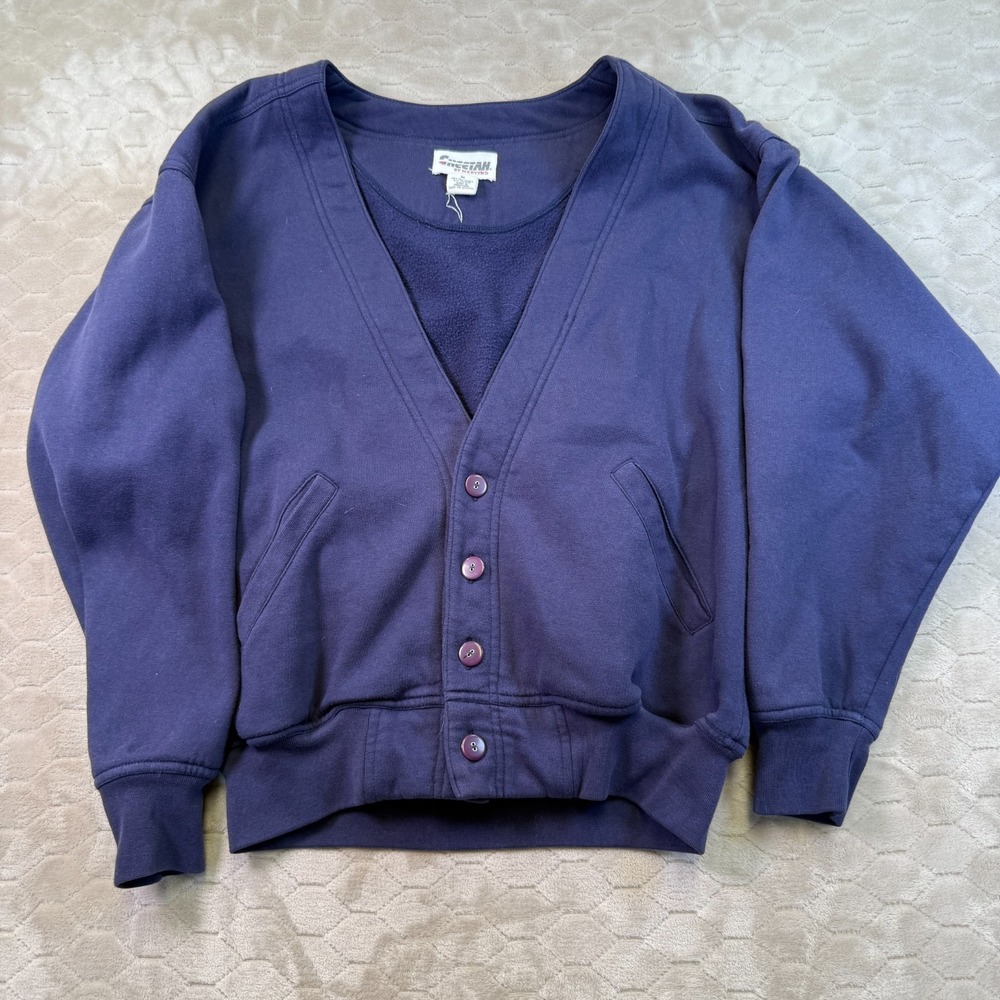 VTG 90s Y2K Cheetah by Mervyn's Navy Blue Cardigan Sweater Sz‎ Md See Pics